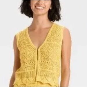 a new day Yellow Crochet Knit Boho Vest